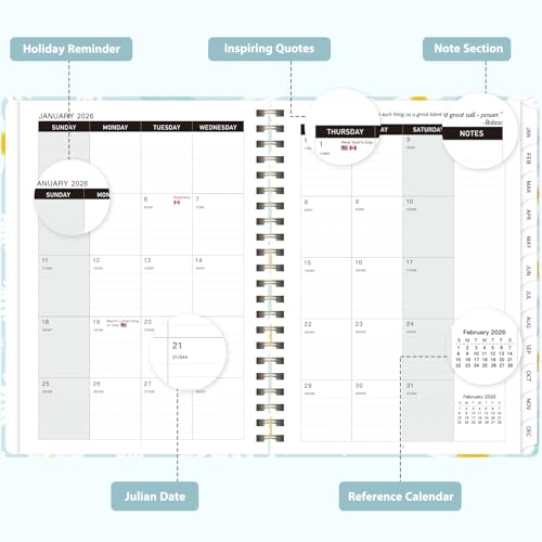 2026 Planner, Weekly and Monthly Calendar Planner Agenda, Jan 2026 - Dec 2026, Planning Academic Book, Office Desk Accessories and School Supplies - A5 (6.3'' x 8.5'') - color: D-Blue Daisies