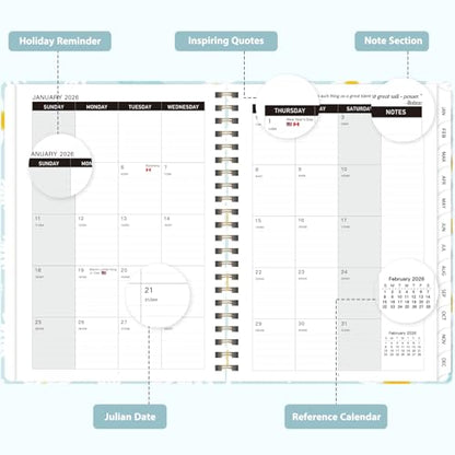 2026 Planner, Weekly and Monthly Calendar Planner Agenda, Jan 2026 - Dec 2026, Planning Academic Book, Office Desk Accessories and School Supplies - A5 (6.3'' x 8.5'') - color: D-Blue Daisies
