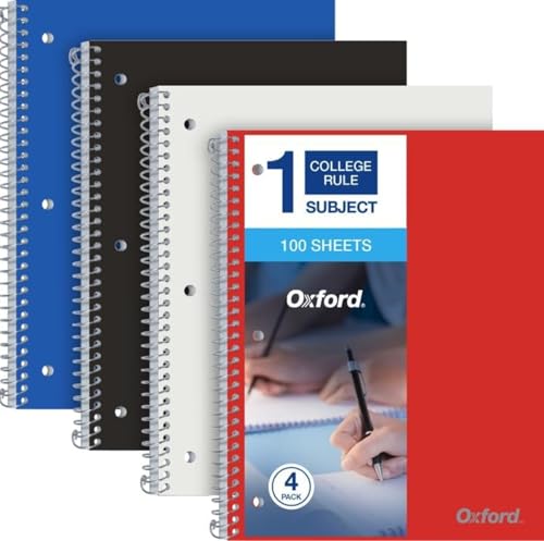 Oxford Spiral Notebook 8.5 X 11, College Ruled, 1 Subject, Water Resistant Cover, 100 Sheets - Pack of 4 - size: Pack of 4