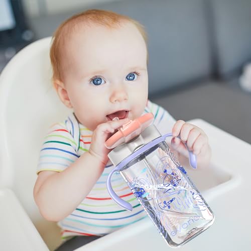 Evorie Tritan Spill Proof Toddler Straw Sippy Cup, 10 oz for Baby and Toddlers 1-3 Years Old, No Spill Straw Water Bottle with Removable Handles, Ideal for School, BPA-Free, Travel in Space - color: Travel in Space