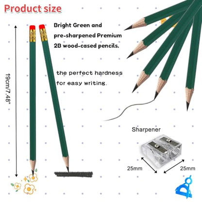 Adhere 25pcs Woodcase Pencils with Eraser Premium Pre-Sharpened Hexagon Graphite 2B pencils ideal for home, office writing including a Free Sharpener.(Dark Green) - color: Dark Green・25pcs