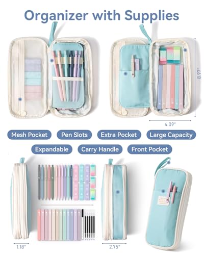 Four Candies School Supplies with Cute Pen Case, 39ct, Blue | Back to School Stationery Set, Essentials for College & Nursing Students, 5 Gel Pens, 6 Mechanical Pencils, 12 Highlighters - color: Blue, size: 39 Count (Pack of 1)
