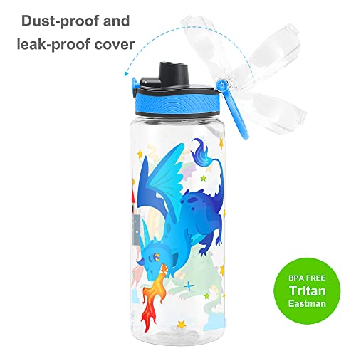 Cute Water Bottle for School Kids Girls, BPA FREE Tritan & Leak Proof & Easy Clean & Carry Handle, 23oz/ 680ml (Fire Dragon) - color: Fire Dragon