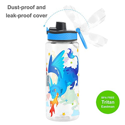 Cute Water Bottle for School Kids Girls, BPA FREE Tritan & Leak Proof & Easy Clean & Carry Handle, 23oz/ 680ml (Fire Dragon) - color: Fire Dragon