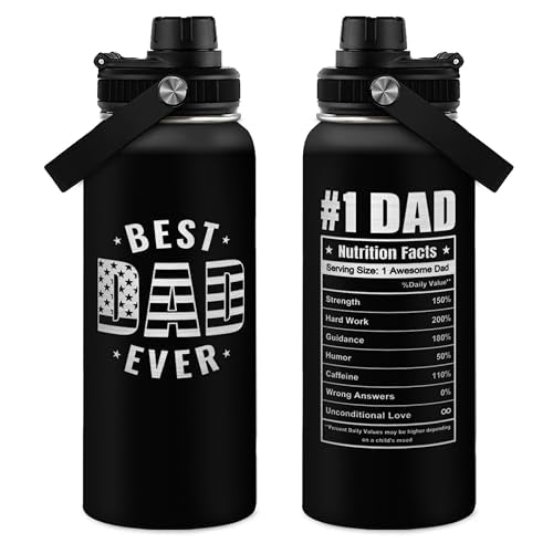 Best Dad Ever Water Bottle 32oz - Dad Bottle Stainless Steel Insulated Sports Bottles with Lid, Gifts for Father from Daughter Son, Dad Gifts for Birthday Christmas Fathers Day - color: Dad 1