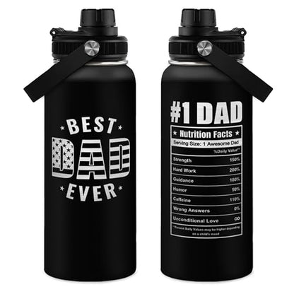 Best Dad Ever Water Bottle 32oz - Dad Bottle Stainless Steel Insulated Sports Bottles with Lid, Gifts for Father from Daughter Son, Dad Gifts for Birthday Christmas Fathers Day - color: Dad 1