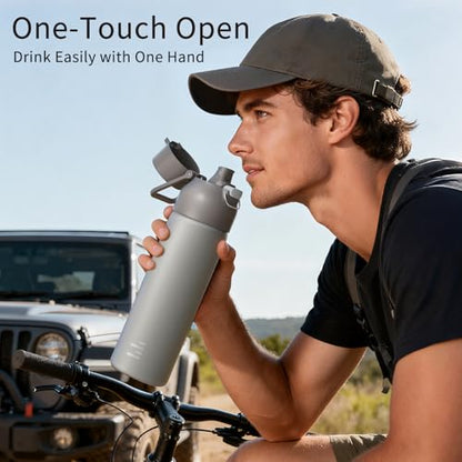 24oz Insulated Water Bottle, 316L Stainless Steel Double Wall Vacuum Bottle, Keeps Drinks Cold or Warm, Leakproof One-Handed Flip Lid for Gym, Office, Travel & Daily Use (1 Pack) - color: Gray