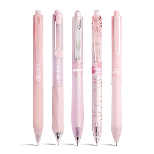 5 Count Pastel Gel Ink Pen Set,Cute Note Taking 0.5mm Fine Point Retractable 5 Count Black Ink Pens for Writing, Journaling, School, Office (Light Pink Clear) - color: Light Pink Clear