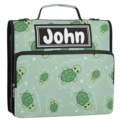 Cute Turtle Green Print Custom Zipper Binder Bag 3 Ring with Shoulder Strap & Handle Personalized Binder Bag Expandable File Folder for School - color: Multi-cute Turtle Green