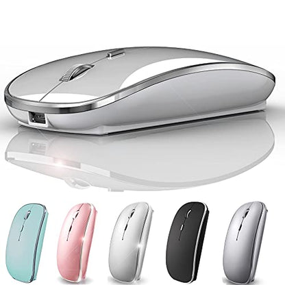 Rechargeable Bluetooth Mouse Wireless Bluetooth Mouse for iPad pro iPad Air Mac MacBook Pro MacBook Air Laptop Chromebook Windows HP DELL (Silver) - color: SILVER