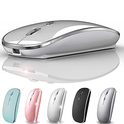 Rechargeable Bluetooth Mouse Wireless Bluetooth Mouse for iPad pro iPad Air Mac MacBook Pro MacBook Air Laptop Chromebook Windows HP DELL (Silver) - color: SILVER