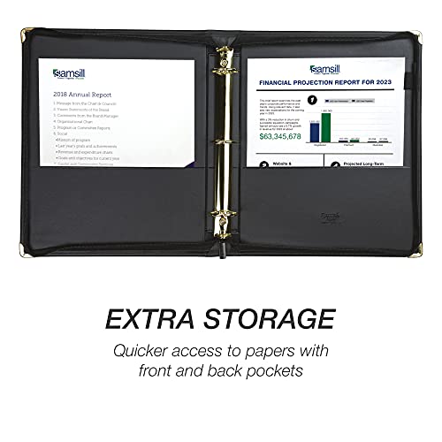 Samsill Classic Collection Leather Binder, Zippered, Executive Presentation Portfolio, 1.5 Inch (Holds 325 Sheets), Brass Round Ring, Black - color: Black, size: 1.5 Inch, style: Zipper