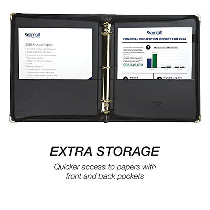 Samsill Classic Collection Leather Binder, Zippered, Executive Presentation Portfolio, 1.5 Inch (Holds 325 Sheets), Brass Round Ring, Black - color: Black, size: 1.5 Inch, style: Zipper