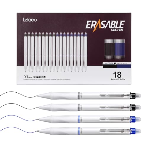 18 Counts Erasable Gel Pens, 0.7mm Fine Point Retractable Clicker Pens with 18 Black Blue Refills,Make Mistakes Disappear for Writing Planner Drawing and Crossword Puzzles - color: Black/Blue Ink - 18 Pack