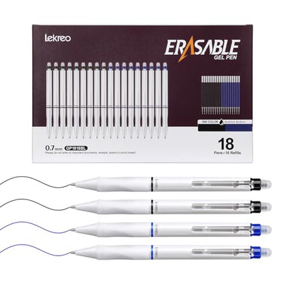 18 Counts Erasable Gel Pens, 0.7mm Fine Point Retractable Clicker Pens with 18 Black Blue Refills,Make Mistakes Disappear for Writing Planner Drawing and Crossword Puzzles - color: Black/Blue Ink - 18 Pack