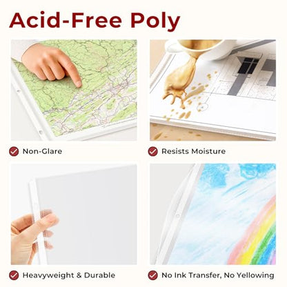Dunwell 11x17 Sheet Protectors Landscape - (25 Pack, Heavyweight), 11 x 17 Ledger Size Plastic Sleeves, 3 Hole Punched, Fits 3-Ring Binders, Clear Heavyweight Acid-Free Poly