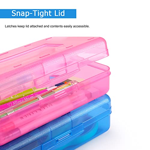 Tamaki 1 Pack Plastic Pencil Box Large Capacity, Pink | Clear Boxes with Snap-tight Lid Stackable Design and Stylish Office Supplies Storage Organizer - color: Pink