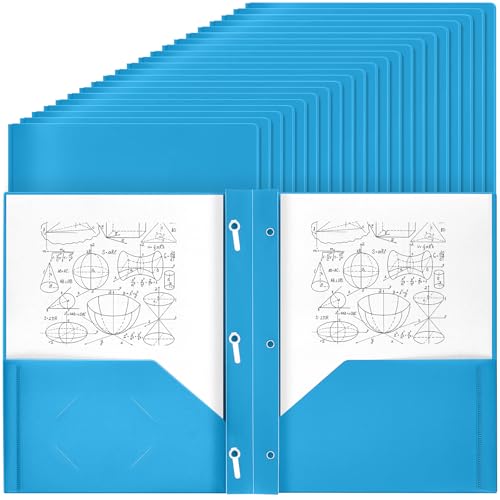Yeaqee 60 Pcs Plastic Folders with Pockets and Prongs Plastic Folder 2 Pockets 3 Prongs with Business Card Slot Back to School Folders for Students, Teachers, Office Workers (Lake Blue) - color: Lake Blue