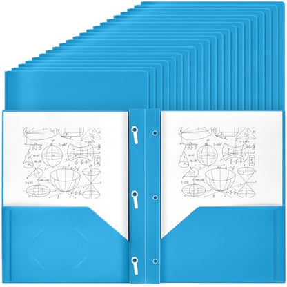 Lincia 100 Pcs Plastic Folders with Pockets and Prong Folders with Prongs 2 Pockets for Office, School for Students, Teachers, Office Workers(Lake Blue) - color: Lake Blue