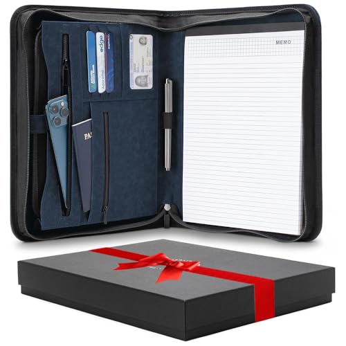 Forevermore Portfolios Padfolio Binder - Professional Faux Leather Travel Organizer Pouch for Tablet, Documents, Presentation Folders, Zipper Closure, Notepad - Blue - color: Blue, size: Without Ring Binder, style: Slim Portfolio