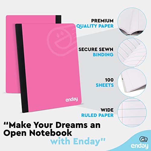 Enday Composition Notebooks Wide Ruled Paper, Hard Cover Composition Notebook, Premium Lined Composition Books, 100 Sheets Ruled Notebook, Pink and Yellow (2 Pack) - color: PINK - YELLOW, size: 2