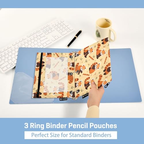 Pencil Pouch for 3 Ring Binder Red Panda Cartoon Binder Pencil Case with Smooth Zipper Clear Window Pencil Case 2 Pack for Office School College Supplies - color: Red Panda
