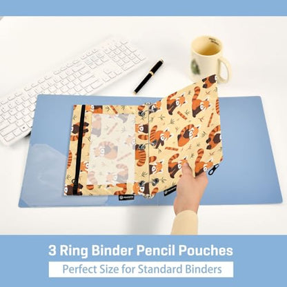 Pencil Pouch for 3 Ring Binder Red Panda Cartoon Binder Pencil Case with Smooth Zipper Clear Window Pencil Case 2 Pack for Office School College Supplies - color: Red Panda