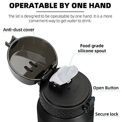 Fanhaw 24 Oz Kids Insulated Stainless Steel Water Bottle with Straw Lid, Leakproof & Anti-Dust Everyday Use Bottle for School, Women & Men, Back to School Essentials (Black) - color: Black, style: 24 Ounces