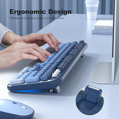 MOFII Wireless Keyboard and Mouse Combo, Full Size 2.4G Retro Round Computer Keyboard and Mouse Set, Plug and Play, for Windows, Computer, Desktop, PC, Notebook - (Sea Blue Gradient) - color: Lovely Sea Blue Gradient