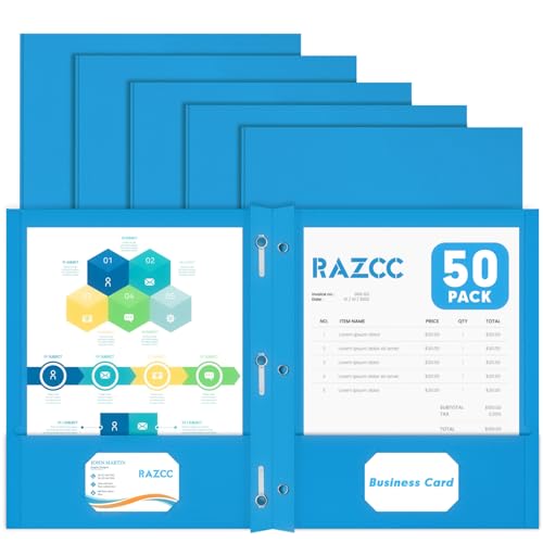 Two Pocket Folders, RAZCC 50 Pack Two Pocket Folders with Prongs, 3 Prong Folders Fit Letter Size Paper, Pocket File Folders for School Office Home Business, Blue - color: Blue
