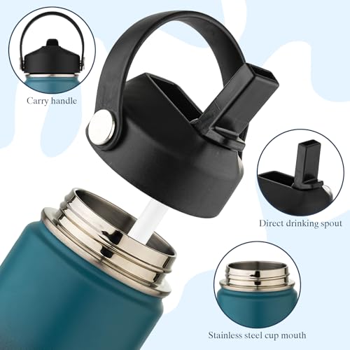 Kids Water Bottle with Straw Lid-12 oz Insulated Stainless Steel Thermal Cup, Leakproof Wide Mouth Sports Bottle Keeps Cold 12H & Hot 6H for Gym Office Outdoor - color: Blue-Black