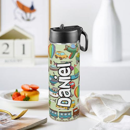 Personalized Water Bottles For Kids with Name, Custom Insulated Stainless Steel Cup with Straw Lid for Boy Girl Men Women, Stainless Steel Thermo, Back to School Gifts Kid Teens, 18 OZ - color: # design 04-cartoon 1
