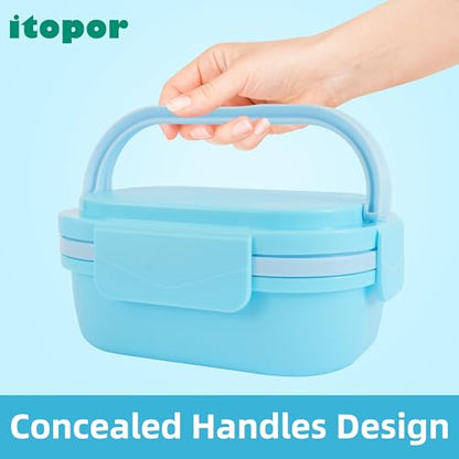 Itopor Bento Box for Kids, Stackable Kids Lunch Box, Pale Blue, 40 oz | Leakproof 2-compartment base, 3-compartment snack tray, hidden handle & utensils. BPA-Free, microwave & dishwasher safe