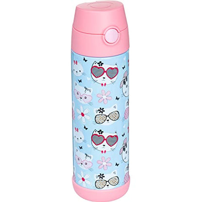 Snug Insulated Kids Water Bottle with Straw & Spout – Double-Wall Stainless Steel, Leakproof, Easy-Flip Lid – For School, Travel, Toddlers & Big Kids - Kitty, 17oz - color: Kitty, size: 16.9 Ounces