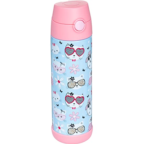 Snug Insulated Kids Water Bottle with Straw & Spout – Double-Wall Stainless Steel, Leakproof, Easy-Flip Lid – For School, Travel, Toddlers & Big Kids - Kitty, 17oz - color: Kitty, size: 16.9 Ounces