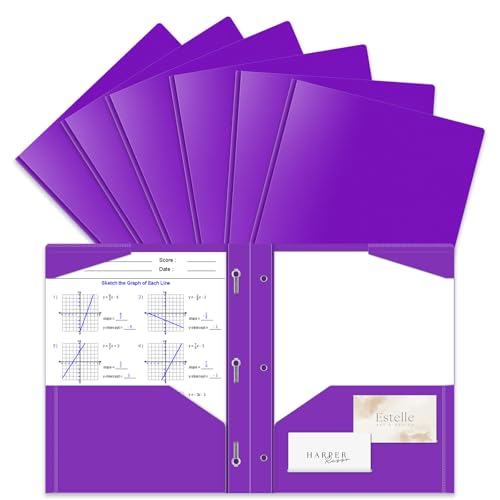 Briartw 6-Pack Dark Purple Plastic Pocket Folders with Prongs & Brads, Letter Size, 2 Pockets 3 Prongs, for School, College, Creative Projects, Royal Aesthetic - color: Dark Purple