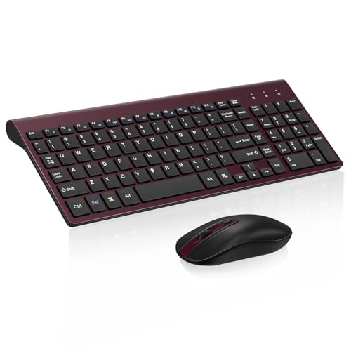 cimetech EasyTyping KF10 Wireless Keyboard and Mouse Combo, [Silent Scissor Switch Keys][Labor-Saving Keys] Ultra Slim Wireless Computer Keyboard and Mouse, Easy Setup for PC/Laptop/Windows - Wine Red - color: Wine Black