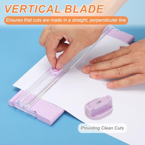 PATIKIL Paper Cutter Trimmer, A4 Straight Small Portable Paper Slide Paper Slicer with Safe-Guard for Craft Cardstock Label Card, Scrapbook Photo, Purple, with 1 Blade - color: Purple