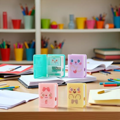 1Pc Multicolor Cute Dual Purpose Book Pencil Sharpener Eraser, Cute Cartoon Student Eraser Pencil Sharpener Writing and Correction Supplies