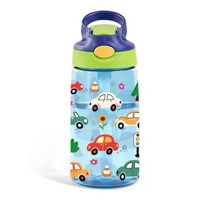 Car 14oz Water Bottle with Straw - Leakproof BPA-Free Plastic Pop-Up Spout, Reusable Leak Proof Travel Bottle for Outdoor Sports - color: Car2
