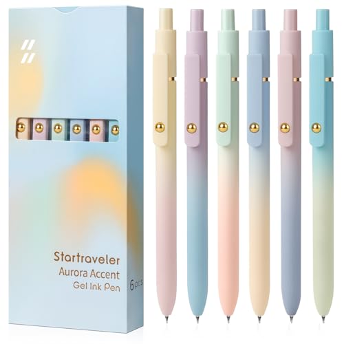 FIOVER Gel Pens, 6 Pcs 0.7mm Comfort Grip Quick Dry Black Ink Pens Fine Point Smooth Writing Pens, Cute Office Back to School Supplies Gifts for Women (6PCS Gradient Black Ink) - color: 6PCS Gradient Black Ink