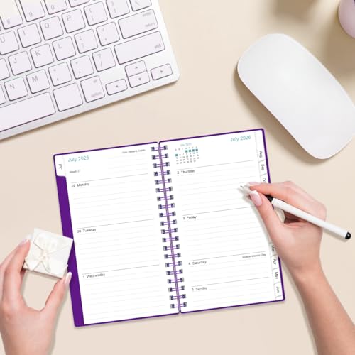 2026-2027 Pocket Planner/Calendar - 2026-2027 Planner from July 2026 - June 2027, Planner 26-27 with 12 Tabs, Twin-Wire Binding, Inner Pocket, 3.75" x 6.75, Purple - color: Purple, size: 3.75" x 6.75"