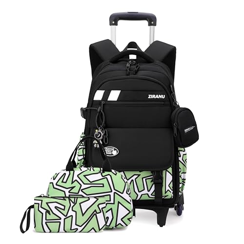EKUIZAI 3PCS Boys Rolling Backpack for School Kids Wheeled School Bags with Wheels Trolley Roller Backpack for Teen Boys - color: 3pcs Geometric Print, size: 3 Pieces (6 Wheels)