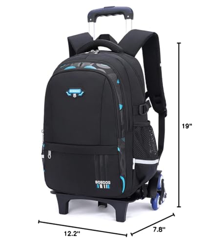 Boys Rolling Backpack Elementary Middle School Students Bookbag with Wheel Teens Trolley Removable Schoolbag - color: B-black&blue