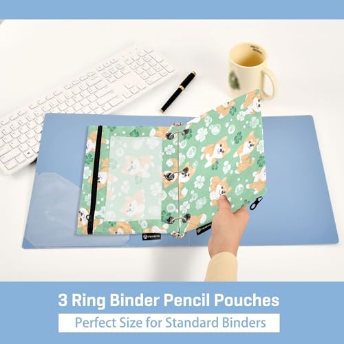 Shiba Inu Clover Dog Binder Pouch 3 Ring Clear Pouches with Zipper Pen Organizer for Office, 2 Pack - color: Multi-shiba Inu Clover Dog