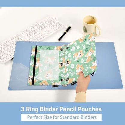 Shiba Inu Clover Dog Binder Pouch 3 Ring Clear Pouches with Zipper Pen Organizer for Office, 2 Pack - color: Multi-shiba Inu Clover Dog