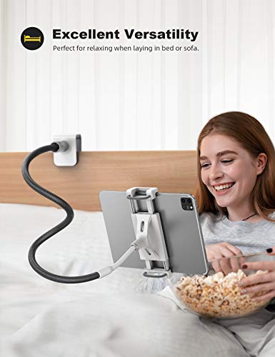 Lamicall Gooseneck Tablet Holder Mount : Flexible Arm Clip Tablet Stand for Bed, Desk Mount Gifts, Compatible with iPad Pro 11", Mini Air, Galaxy Tabs More 4.7 to 10.5" Phones and Tablets - color: Black