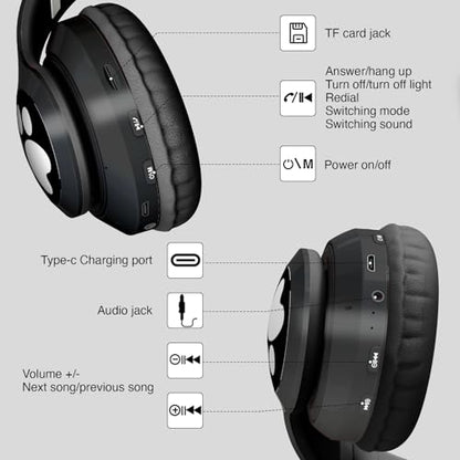 Bluetooth Noise Cancelling Headphones for Kids,Foldable Cat Headphone with LED Light Up Ear,Cat Ear Headphones for Toddler with Microphone/TF Card,Kids Bluetooth Earphones for ipad | Foldable Cat Headphone, LED Light Up Ear, Cat Ear Headphones for Toddler