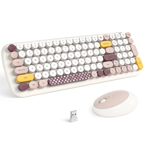 MOFII Wireless Keyboard and Mouse Combo, Full-Size Retro Typewriter-Style Wireless Keyboard with Optical Mouse for Computer/Laptop/Windows/Mac (Off White Colorful) - color: Off White Colorful