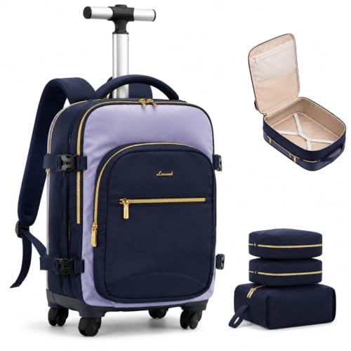 LOVEVOOK Rolling Backpack with Wheels, Carry On Luggage for Women - color: Ink Blue-grey Blue-black, size: 56L-3Pcs-Luggage